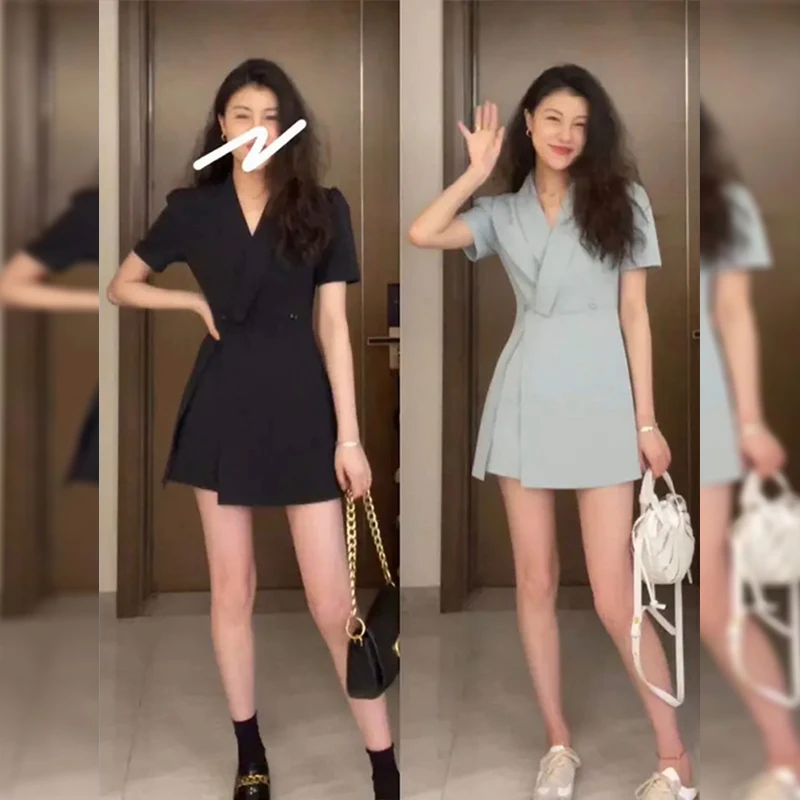 胖mm显瘦遮肉洋气西装裙高腰短裤两件套夏季藏肉梨形身材套装减龄
