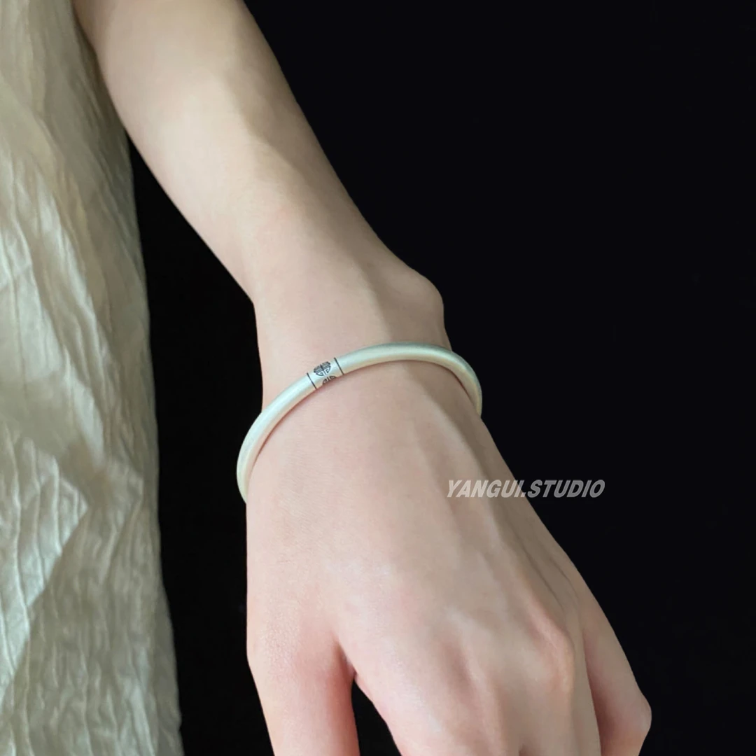 足银手镯 燕归原创「浮生」简约福字S999实心福气满满手镯情侣七夕