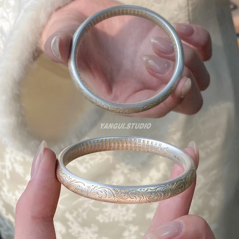 足银手镯 燕归【忍冬】浮雕纯手工雕刻