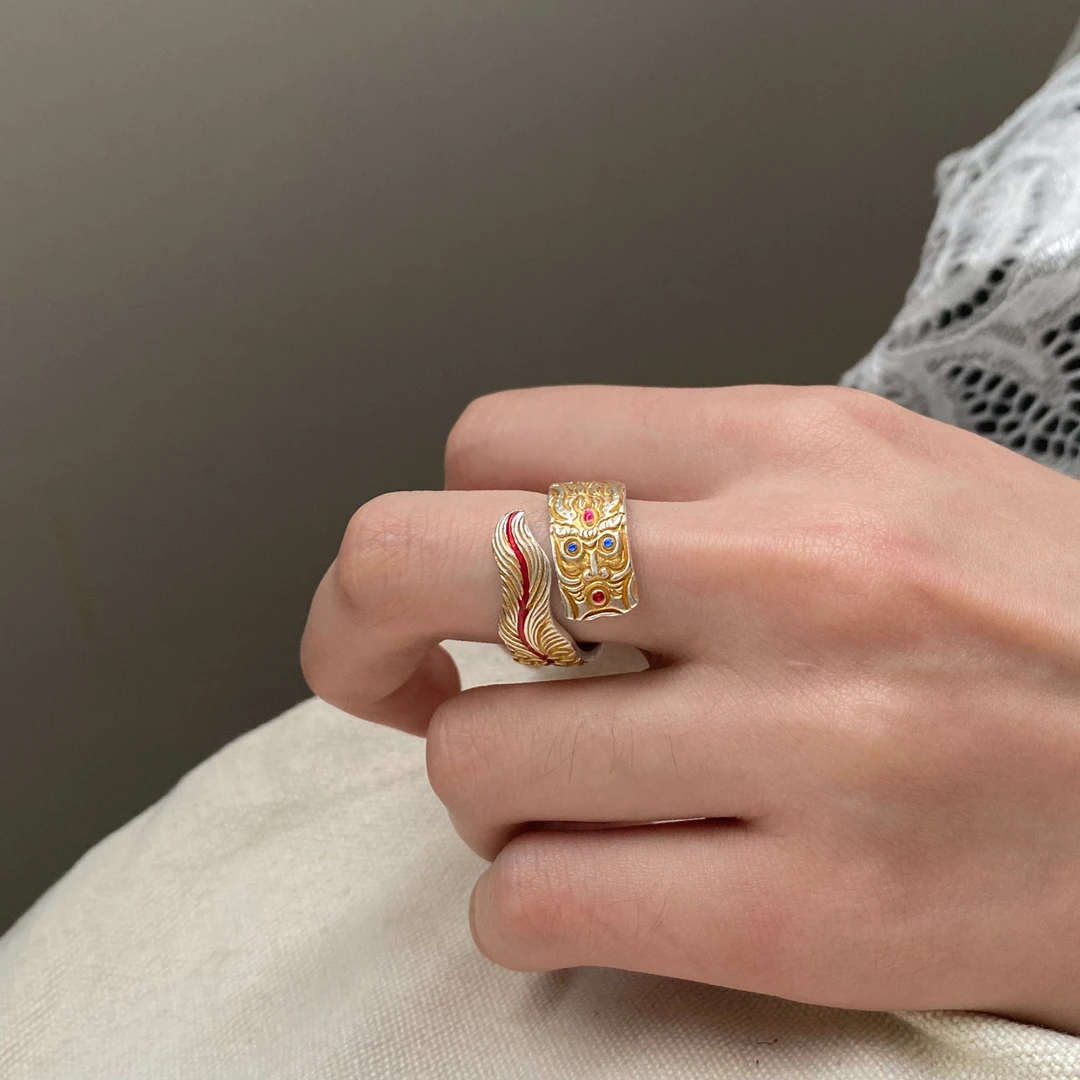 足银珐琅戒指 龙赐福手工足银999.9戒指开口可调节气质轻奢时尚