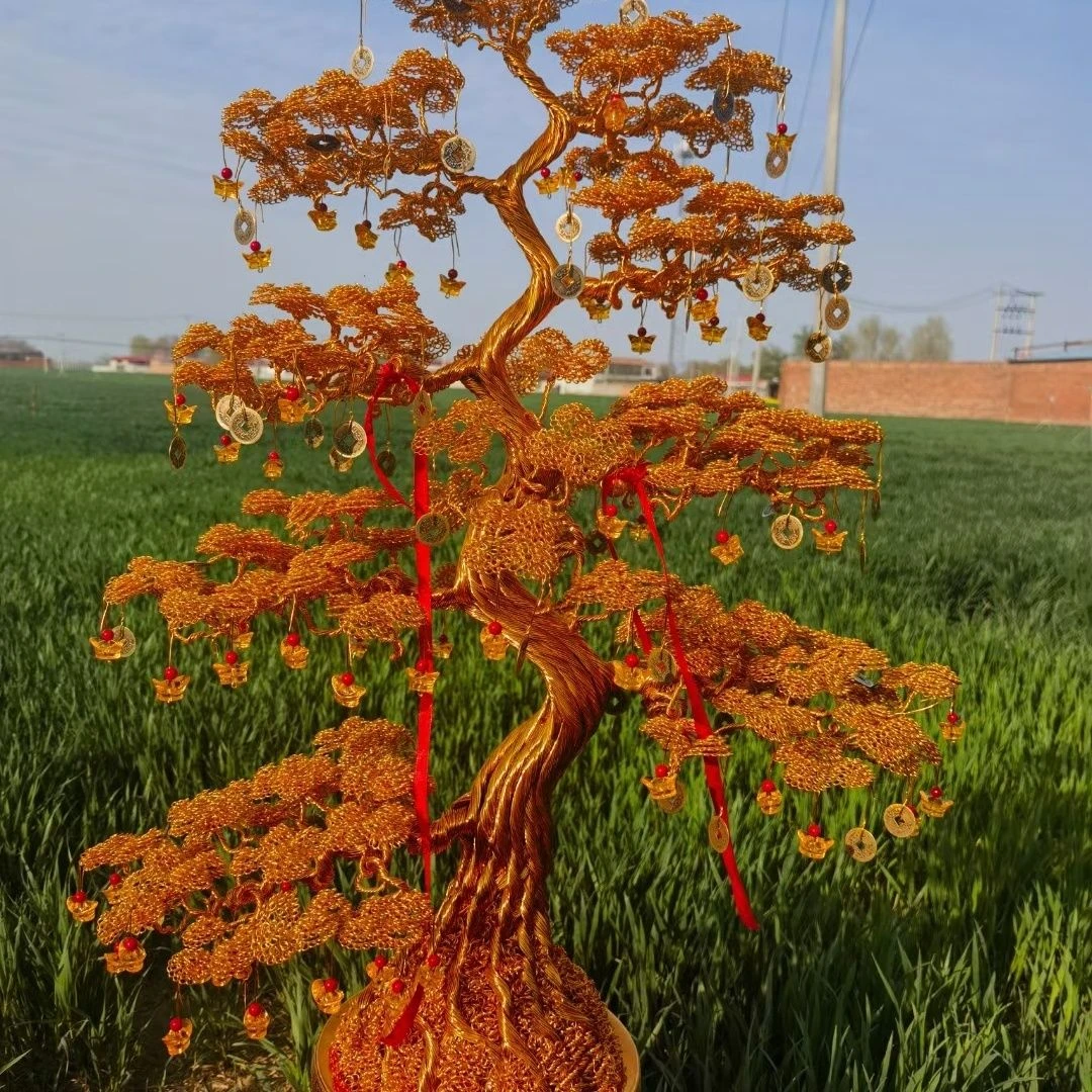 金钱摇钱树店铺开业铝线招财摆件客厅成品装饰品手工编织发财树