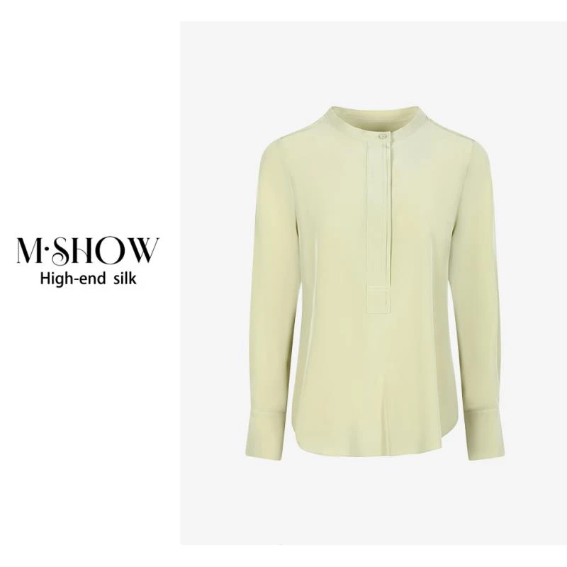 【100%桑蚕丝】26姆米重绉砂洗立领欧版女士真丝长袖气质衬衫8777C