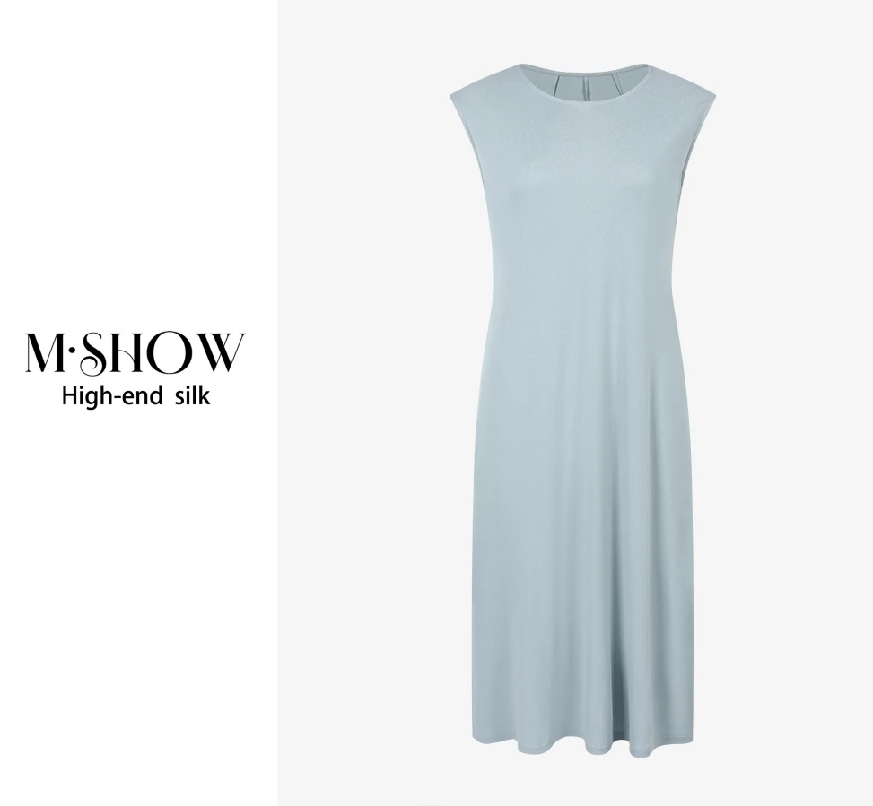 【针织真丝】100%桑蚕丝200克针织强加捻女士无袖真丝连衣裙8850L