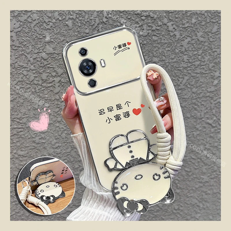 适用华为hi nova11手机壳小富婆猫咪补妆镜支架手机壳女款外壳软