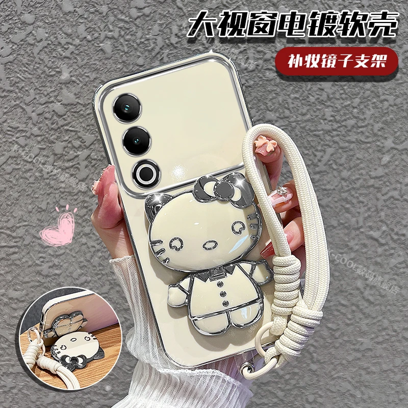 适用【oppoA3x/A3活力版】手机壳猫咪补妆镜支架大视窗保护套女款软