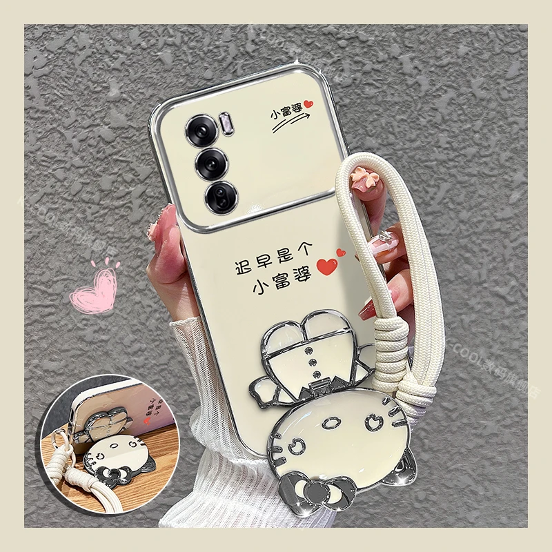 适用opporeno12手机壳pro小富婆猫咪补妆镜支架手机壳女款外壳软