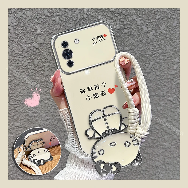 适用华为hi nova10手机壳pro小富婆猫咪补妆镜支架手机壳女款外壳