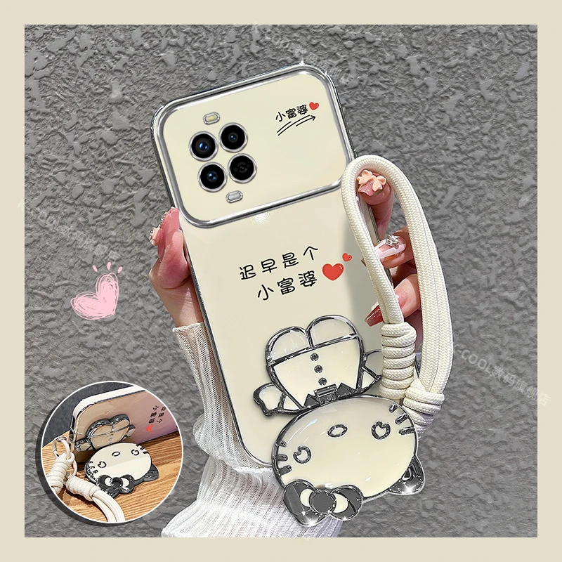 适用华为nova13pro手机壳小富婆猫咪补妆镜支架女款硅胶防摔保护