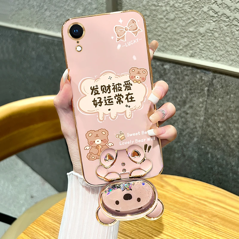 适用苹果xr手机壳iphonexr好运常在镜子支架电镀硅胶女新款防摔壳