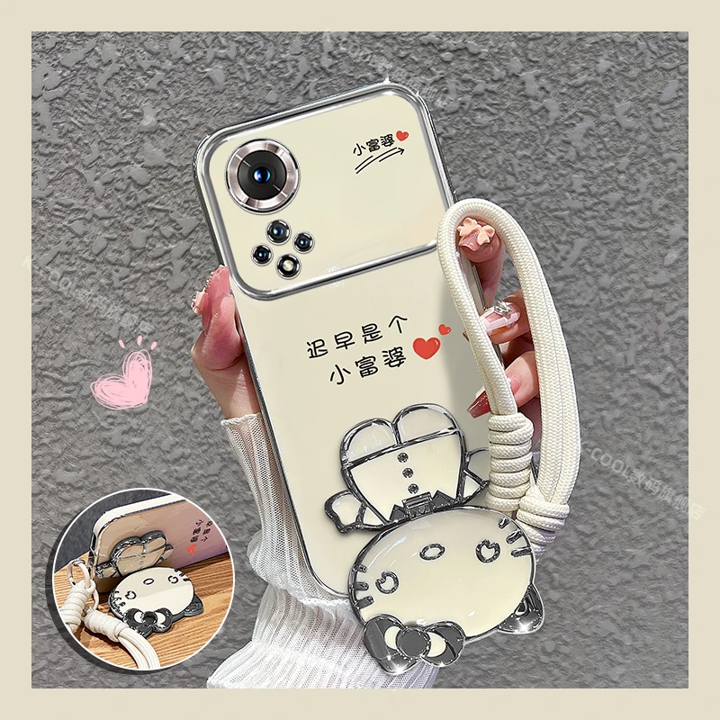 适用华为hi nova9手机壳pro小富婆猫咪补妆镜支架手机壳女款外壳