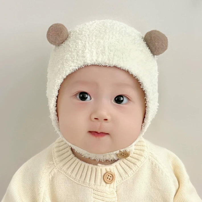 婴儿帽子秋冬款新生婴幼儿护耳帽可爱超萌保暖男女宝宝针织毛绒帽