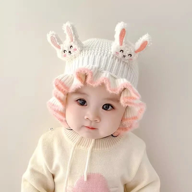 婴儿秋冬季洋气毛线帽子超萌可爱小兔女宝宝婴幼儿童帽卡通针织帽
