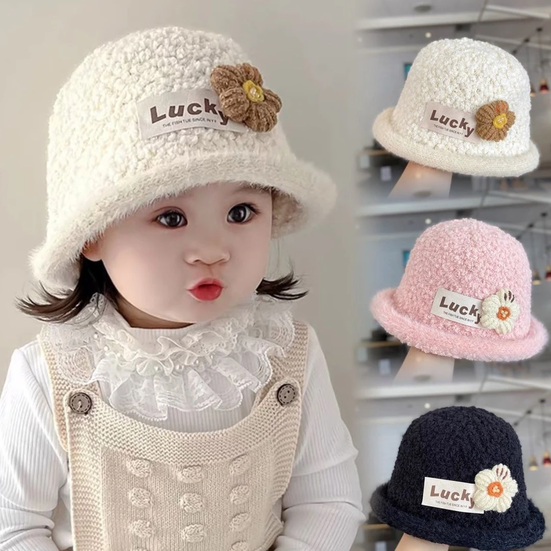 女宝宝帽子秋冬款韩版洋气婴儿针织水桶帽冬季女童时尚加厚渔夫帽