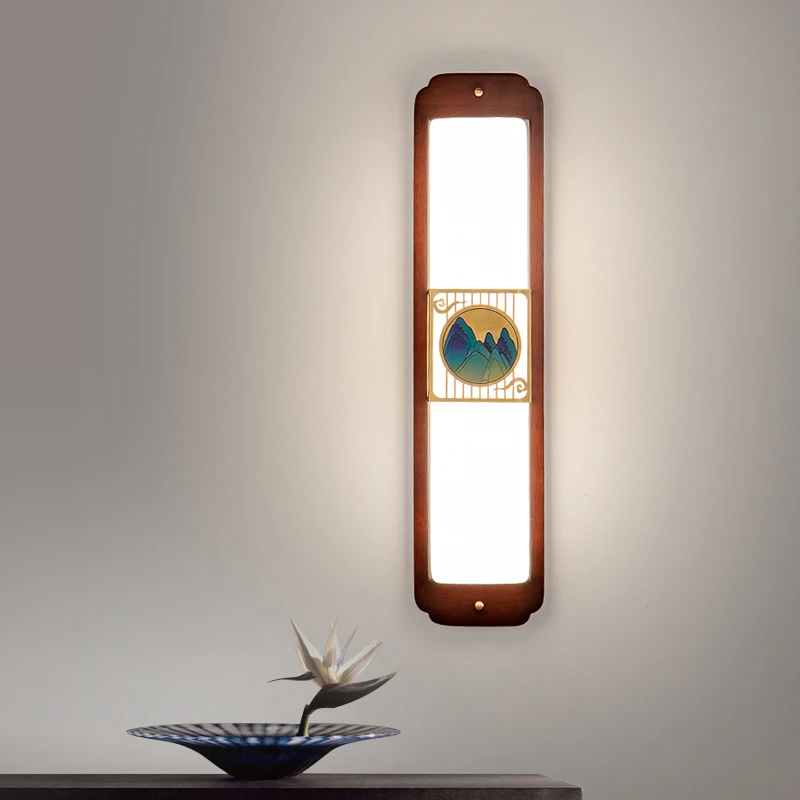 全铜新中式客厅壁灯金丝檀木颜色中国风禅意玄关楼梯过道墙壁灯具