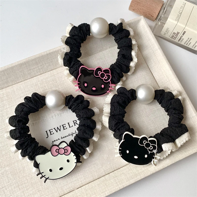 甜美少女心卡通猫咪高弹力发圈马尾盘发夹皮筋发绳百搭发饰批发女