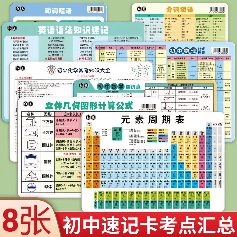 初中化学元素周期表物理化学公式数学公式英语语法学习质量加厚