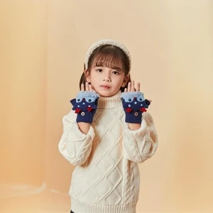 【21号】72702儿童手套半指男女童秋冬季保暖加绒兔子图案翻盖Q