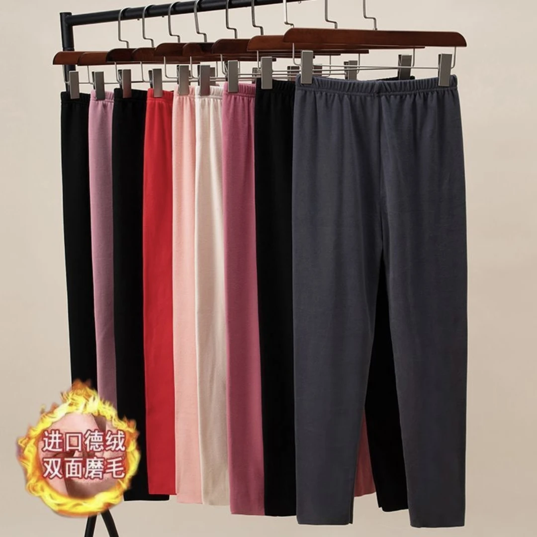 德绒高腰秋裤内穿修身女士线裤双面毛裤打底裤紧身无痕秋冬季加厚