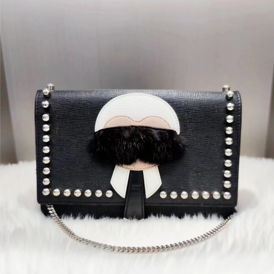 95新 FENDI/芬迪 青奢荟/休闲百搭黑色小怪兽链条单肩包////32087