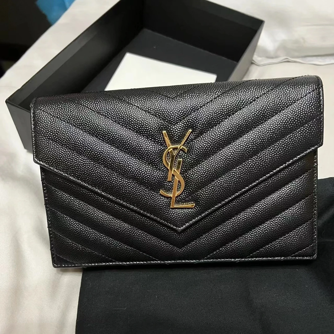 全新未使用 YSL/圣罗兰 青奢荟/经典黑色链条信封22单肩包//32332