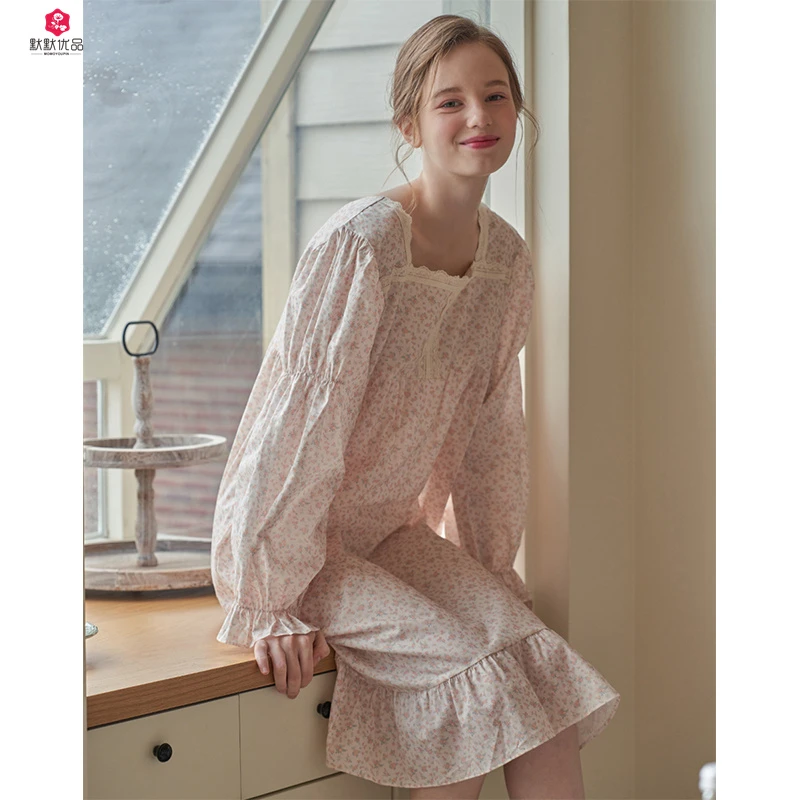 【默默家/清新碎花】韩国ULLALA睡裙女甜美印花舒适棉质家居睡裙