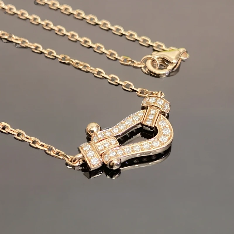 重金18k马蹄钻石项链 加粗十字链 40-45调节