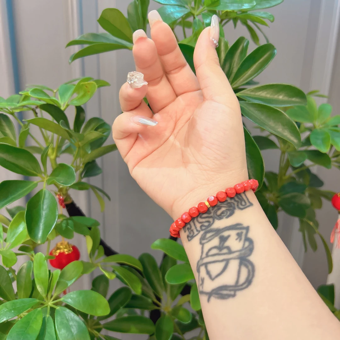 含辰砂工艺品2409290017 HN 朱砂六方珠单圈手串