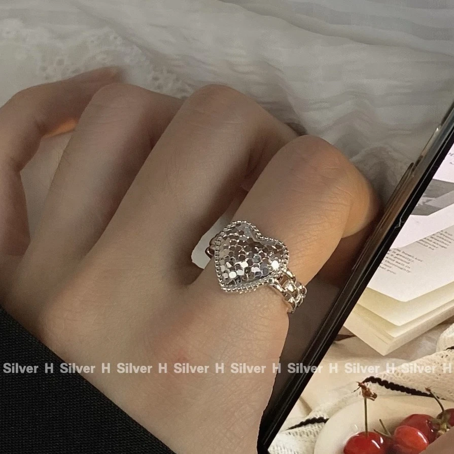 925银戒指 《大冰心》ins设计师款轻奢风切割面大爱心戒指