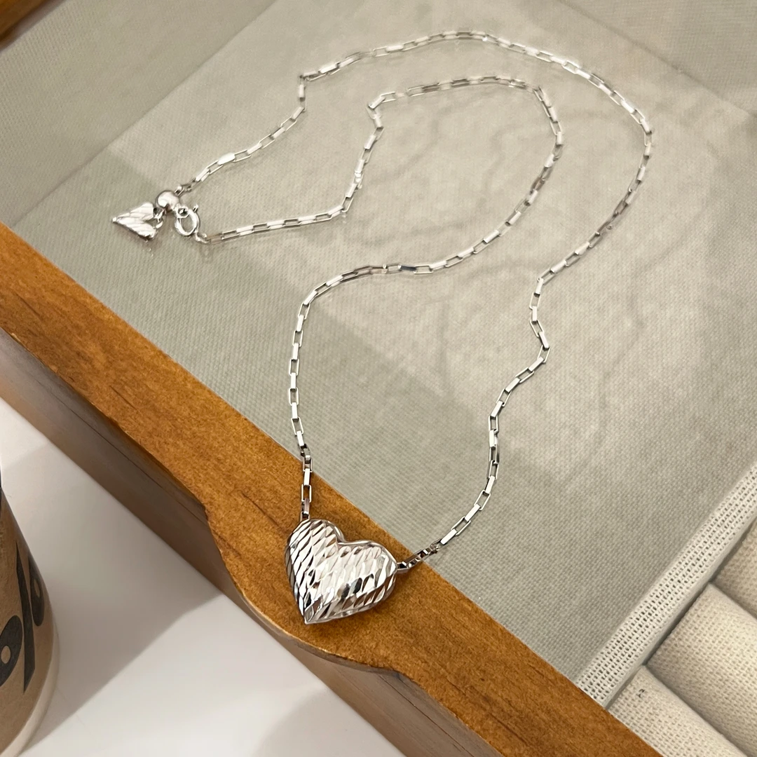 坠链均925银 《日系甜心》韩版设计师款车花亮闪爱心抽拉项链