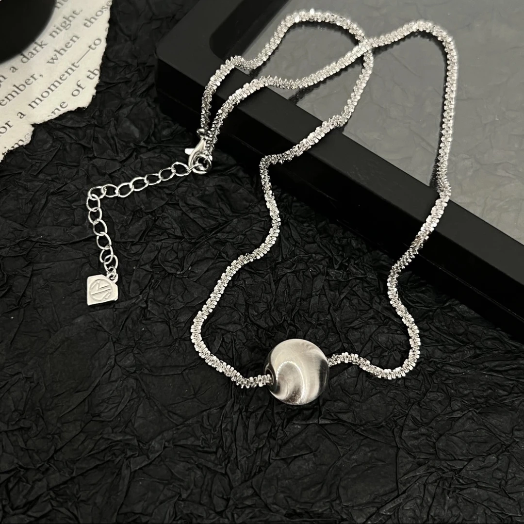 坠链均925银 《小拉球》韩版冷淡风气质风轻奢拉丝圆球拼接亮闪项链