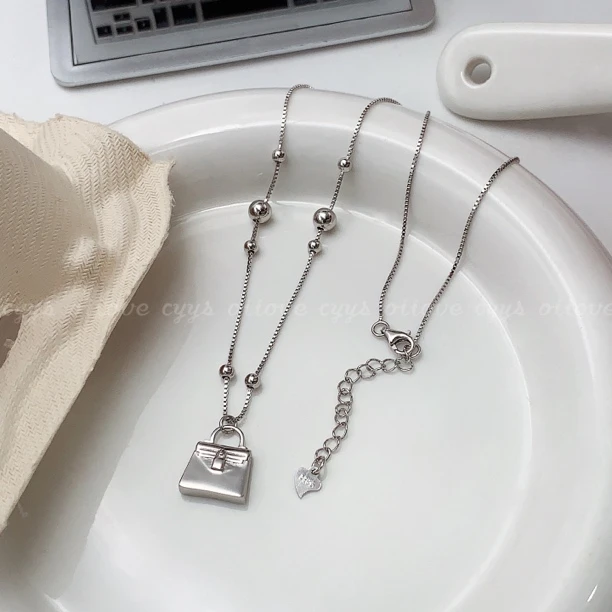 坠链均925银 《小包包》韩版时尚款冷淡风包包吊坠项链