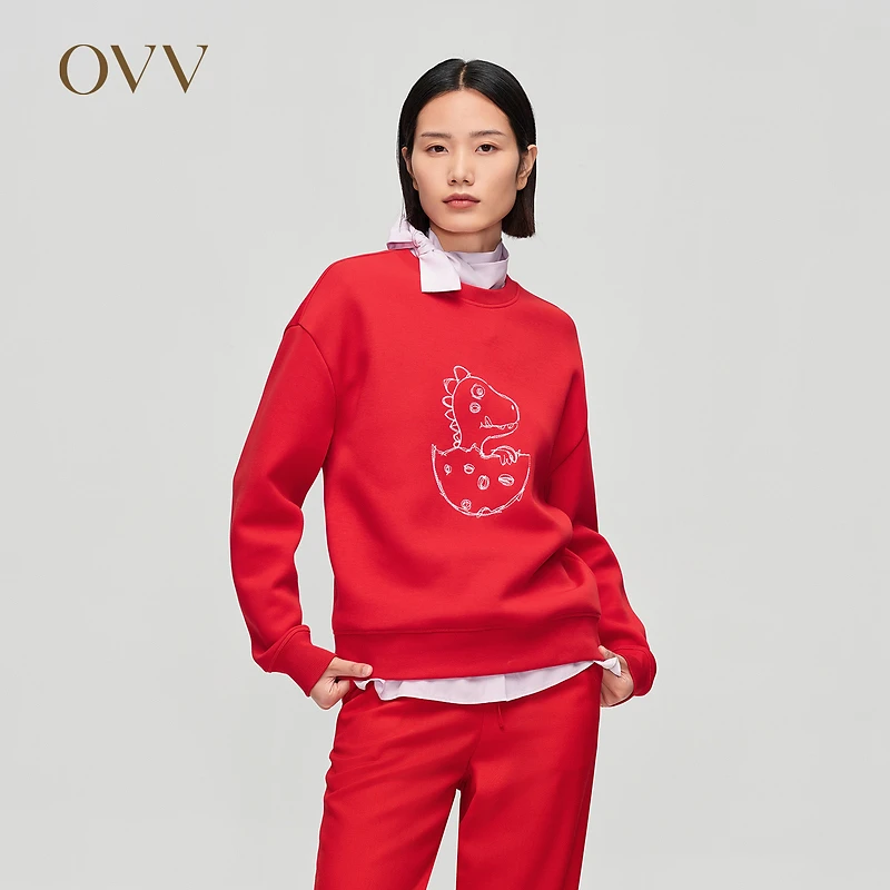 【新年红系列】OVV新款女装小恐龙造型套头卫衣GNZWJ14001A
