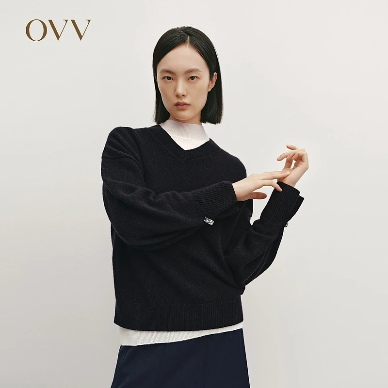 【艾钱钱专属】OVV秋冬V领袖口活动金属扣长袖针织衫GNZAJ34115A