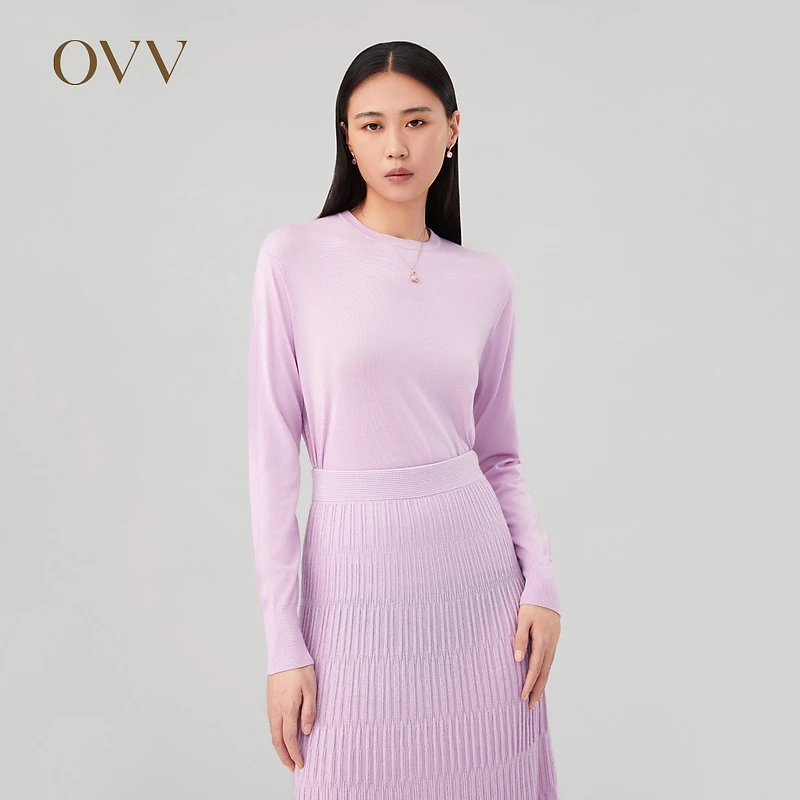 【可机洗黄金羊毛】OVV秋冬新款女装圆领小落肩长袖针织衫