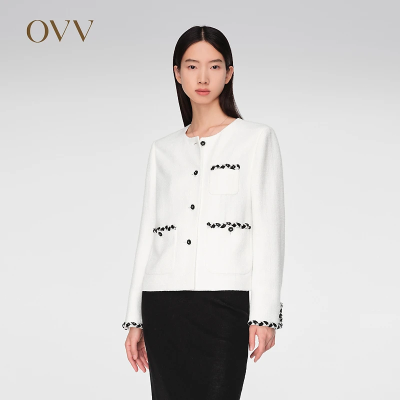 【经典粗花呢】OVV春夏新款女装山茶花纽扣夹克GWJFJ14018A