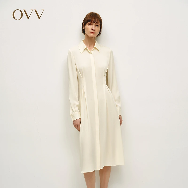 【雅丹风】OVV秋冬新款尖领褶裥设计长袖休闲连衣裙GQLCW34003A