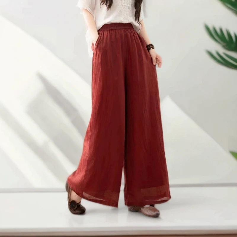 文艺复古时尚百搭透气休闲苎麻薄款双层长裤 9122