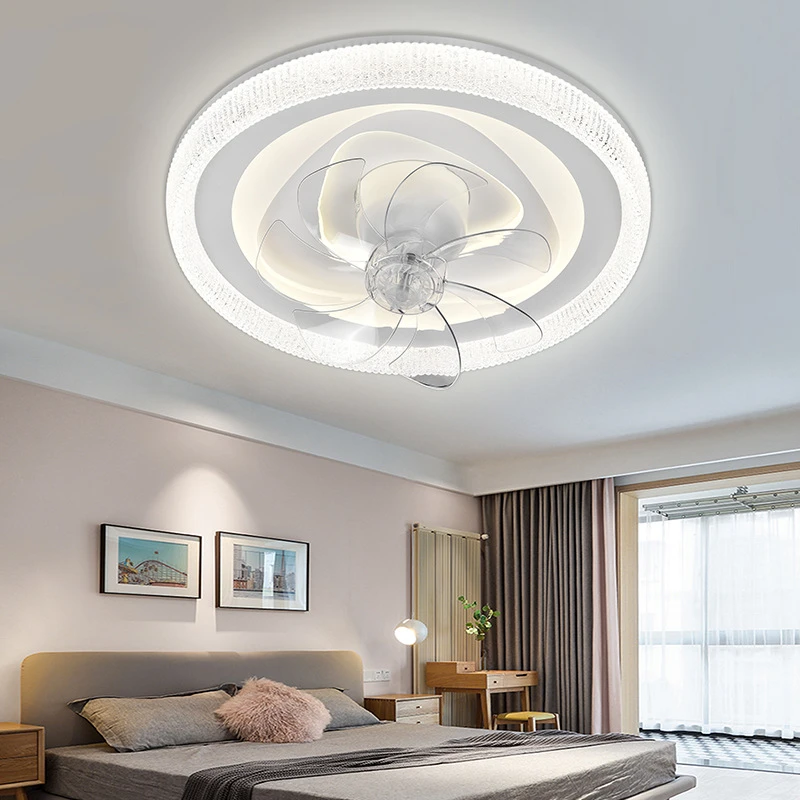 卧室风扇灯吸顶灯现代简约隐形变频餐厅灯家用摇头静音电扇灯具