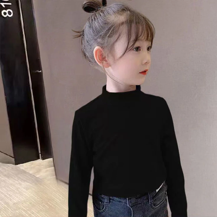 女童宝宝加厚德绒半高领打底衫秋冬洋气长袖T恤修身内搭保暖上衣