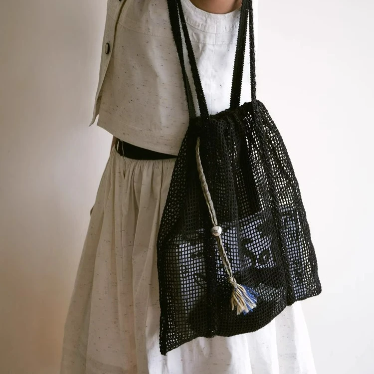 【茉舍】So ftServe单肩包手工织带拼接百搭休闲轻便网兜包-198