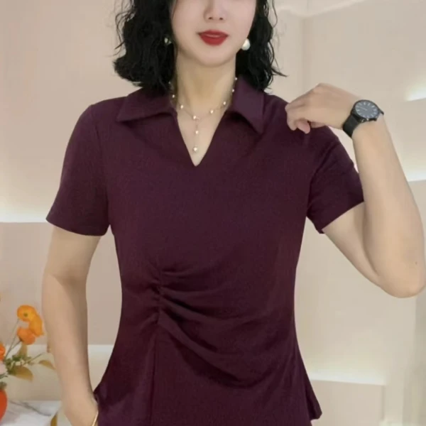 新品夏季时尚气质短袖方领修身百搭洋气女神打底上衣小衫#325