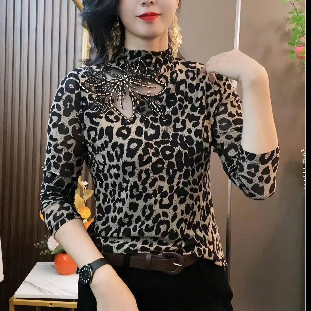 秋季新款时尚打底半高领上衣打底气质镂空时尚百搭修身显瘦小衫79