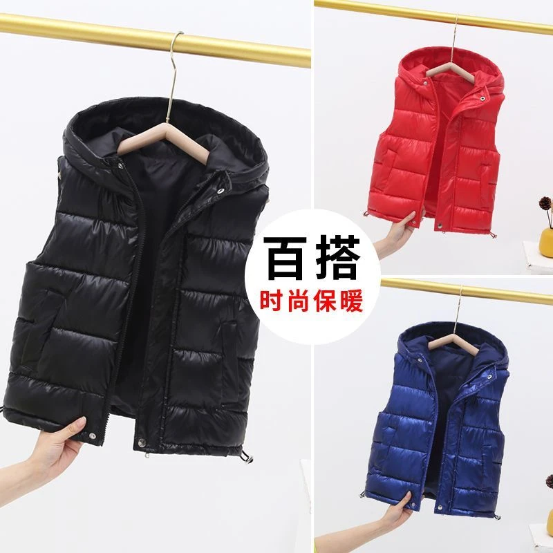 冬季儿童马甲男童女童加厚棉服背心中大童连帽免洗棉衣外套