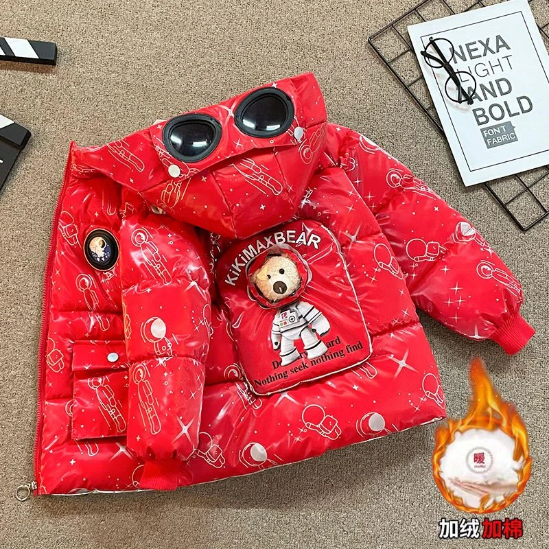 儿童棉服冬装男女童亮皮棉袄中小童加绒加厚宝宝卡通免洗棉衣外套