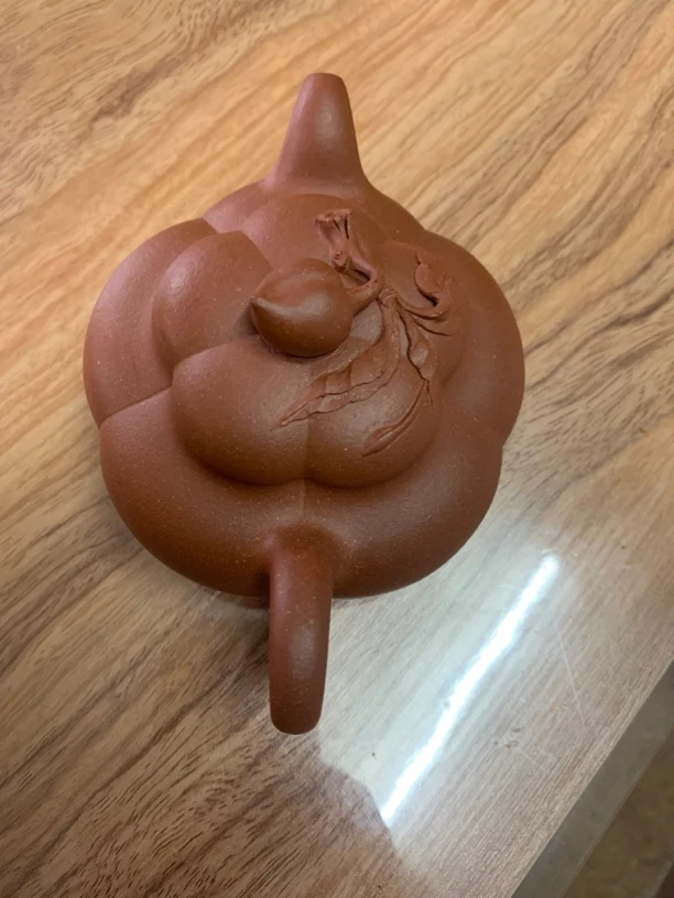 黄龙山宝山筋纹降坡红泥大红老壶上合桃壶茶壶寿桃紫砂创意茶具