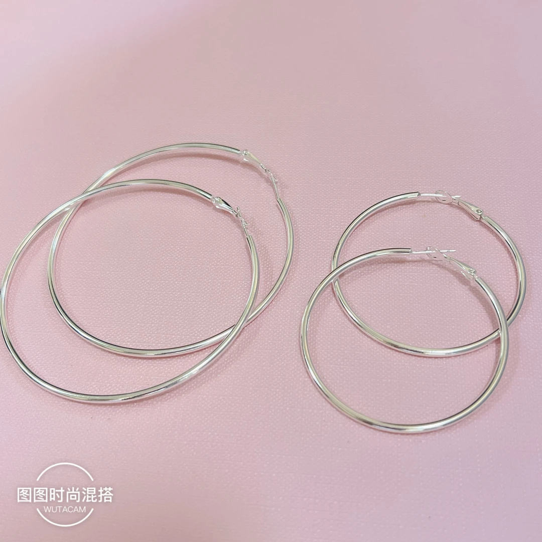 925银耳饰 TT 【  60耳 圈    40耳 圈 】 大耳圈    气质