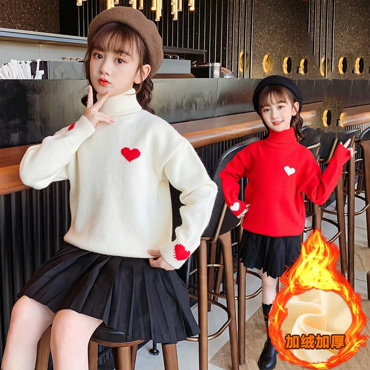 冬季新款女大童针织衫高领洋气百搭大童保暖毛衣M-zb2442简约童品