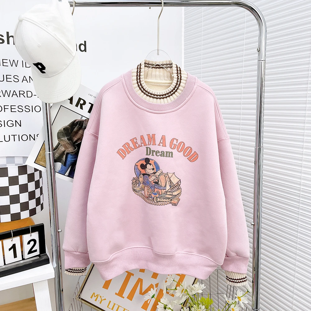 冬季新款加绒加厚卫衣女童休闲宽松圆领韩版时尚W-zb2493简约童品