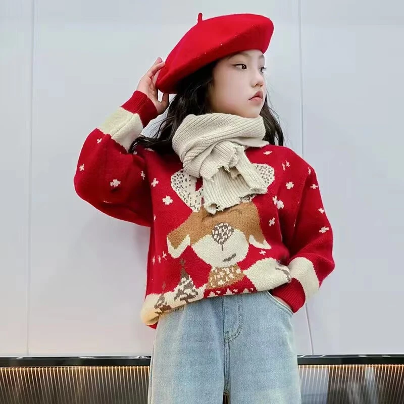 冬季新款女大童针织毛线衣时尚洋气保暖休闲外穿M-zb2487简约童品