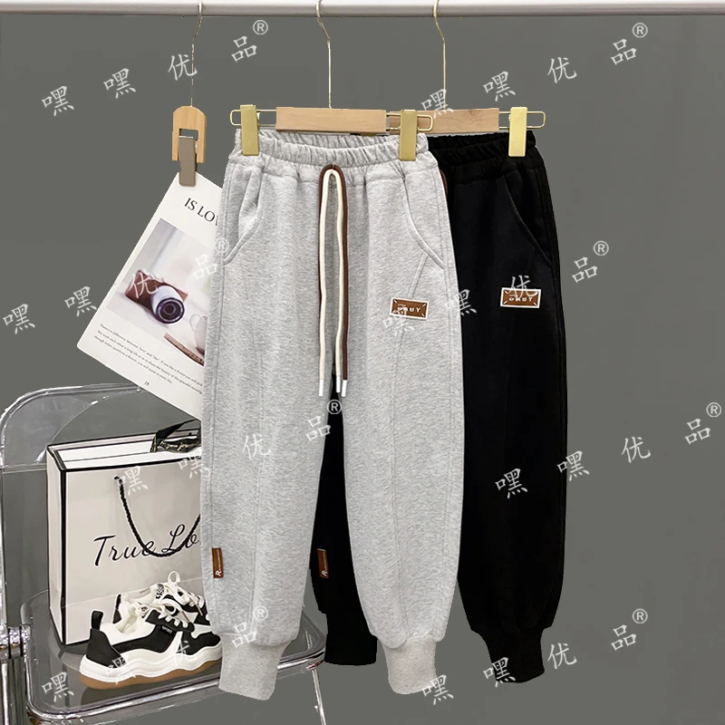 冬季拼接裤口贴标加厚韩版中大童加绒休闲卫裤《简约童品》K-zb1897